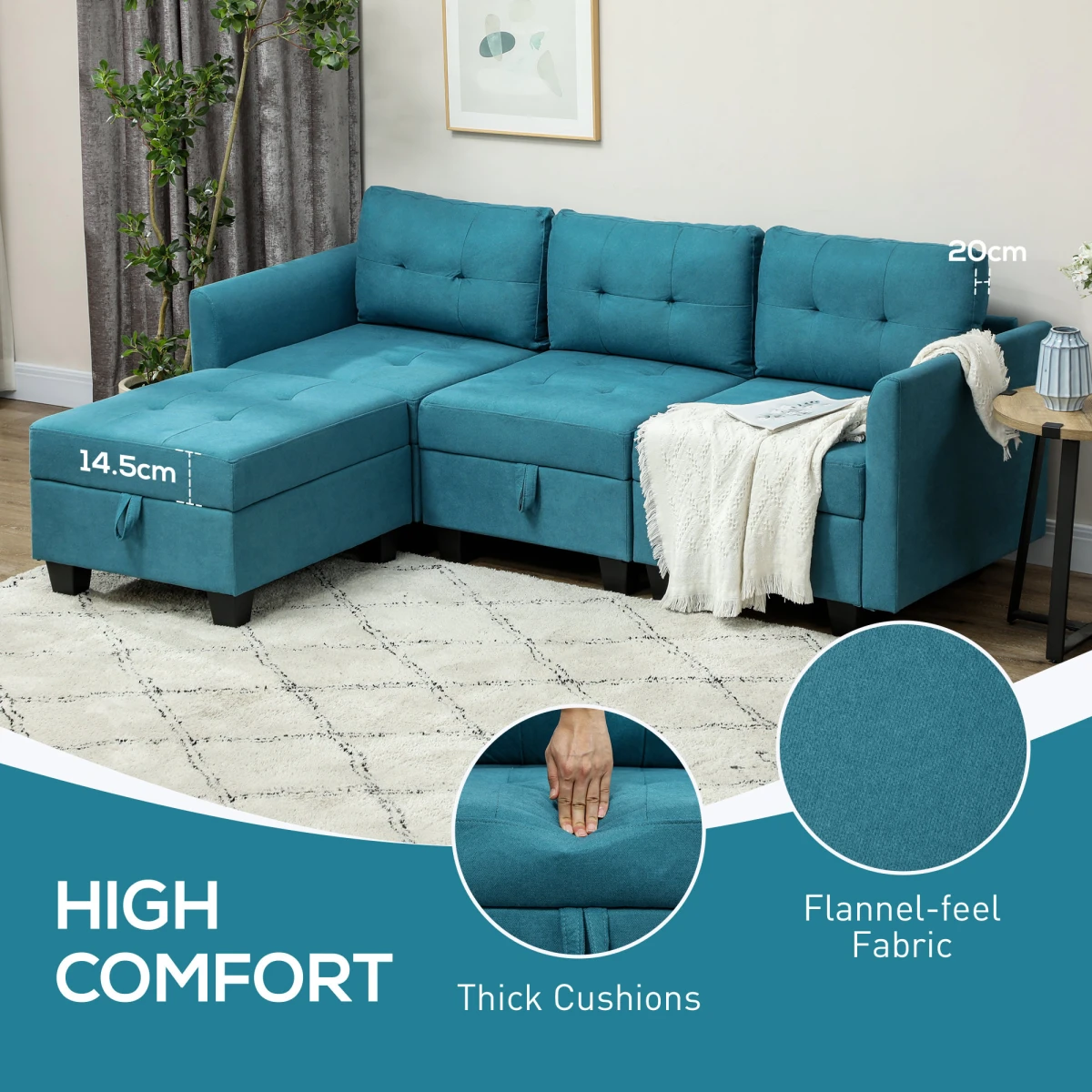 HOMCOM L Shaped Modular Sofa With Storage Light Blue - Sofa