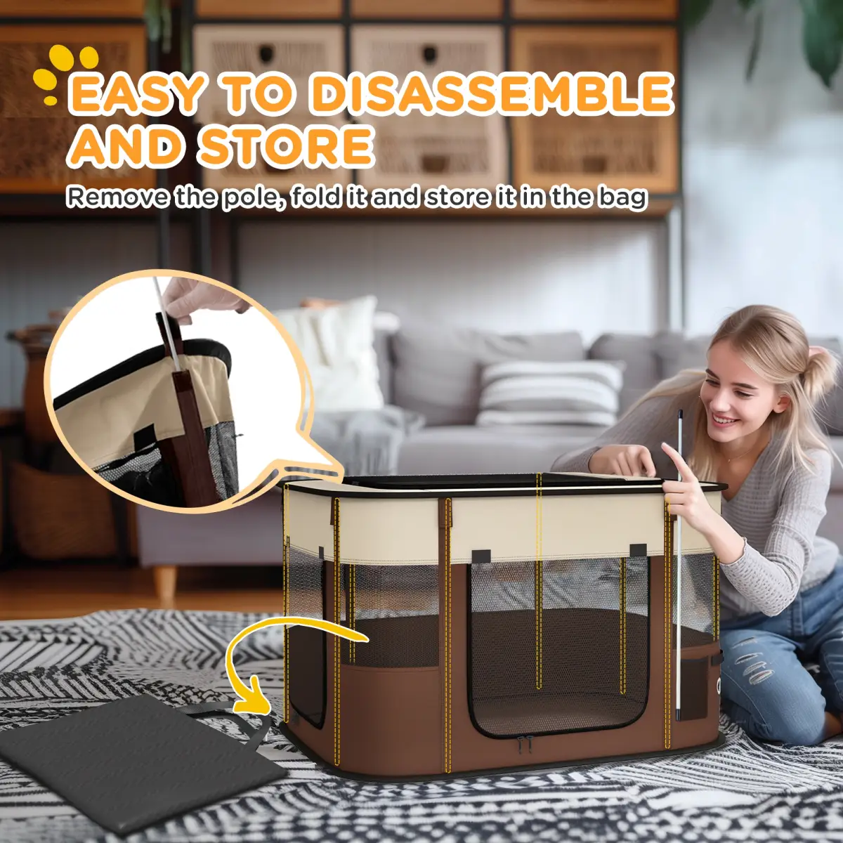 PawHut PawHut Portable Dog Pen for Puppies, Rabbits, Kittens, Guinea Pigs - Brown - Pet Playpen