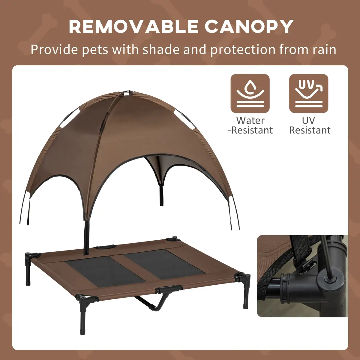 PawHut 92 cm Elevated Pet Bed Dog Cot Tent with Canopy Instant Shelter Outdoor Coffee - Dog Beds