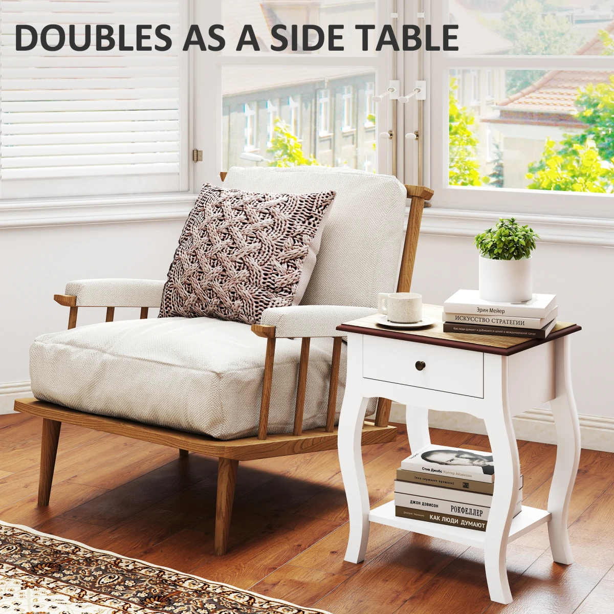 HOMCOM Bedside Tables 2 Pack Compact White Wood Top Drawer And Shelf Bedroom Storage - Bedside Table