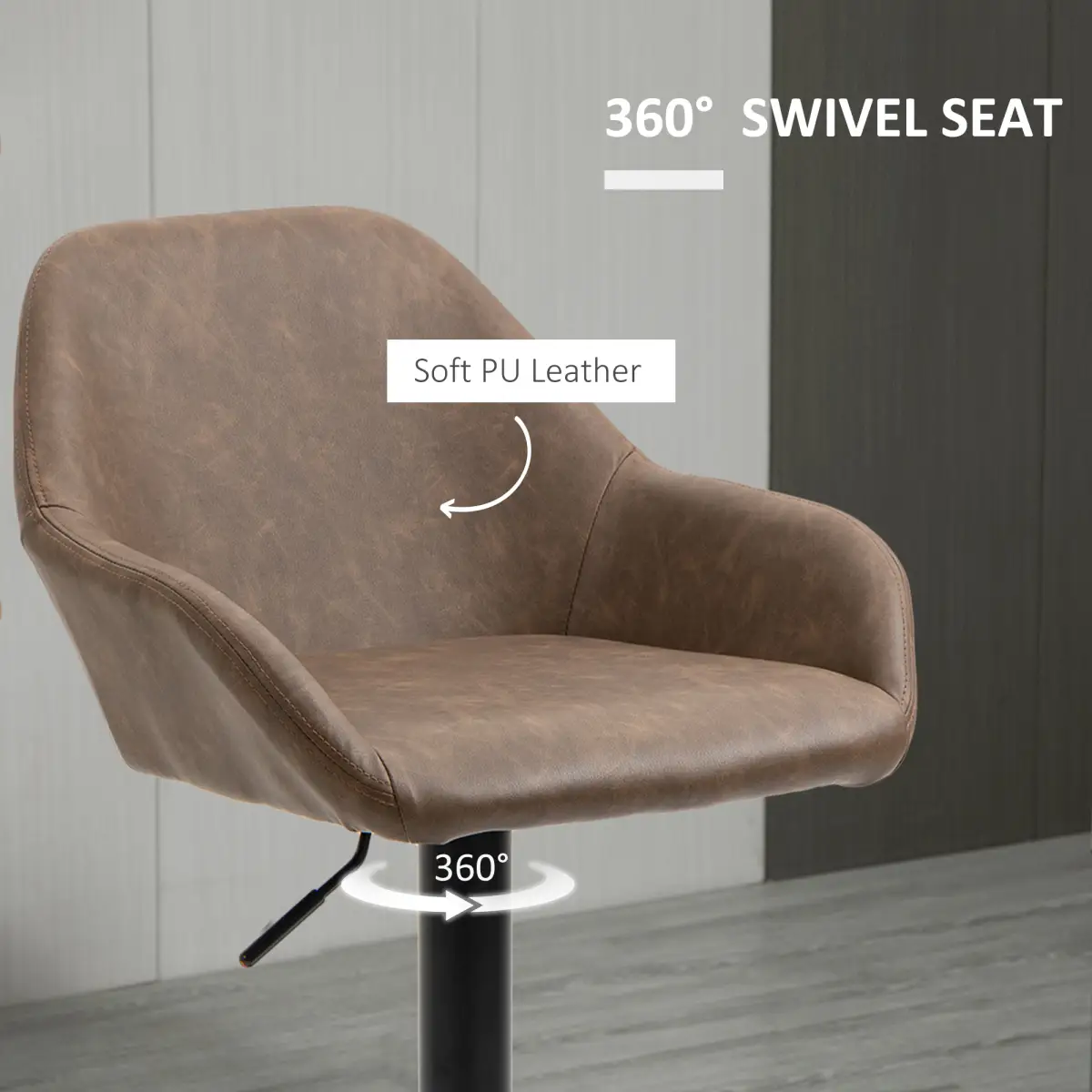 HOMCOM Set of 2, Swivel Barstools Footrest Backrest, PU Leather and Steel Brown - Bar Stool