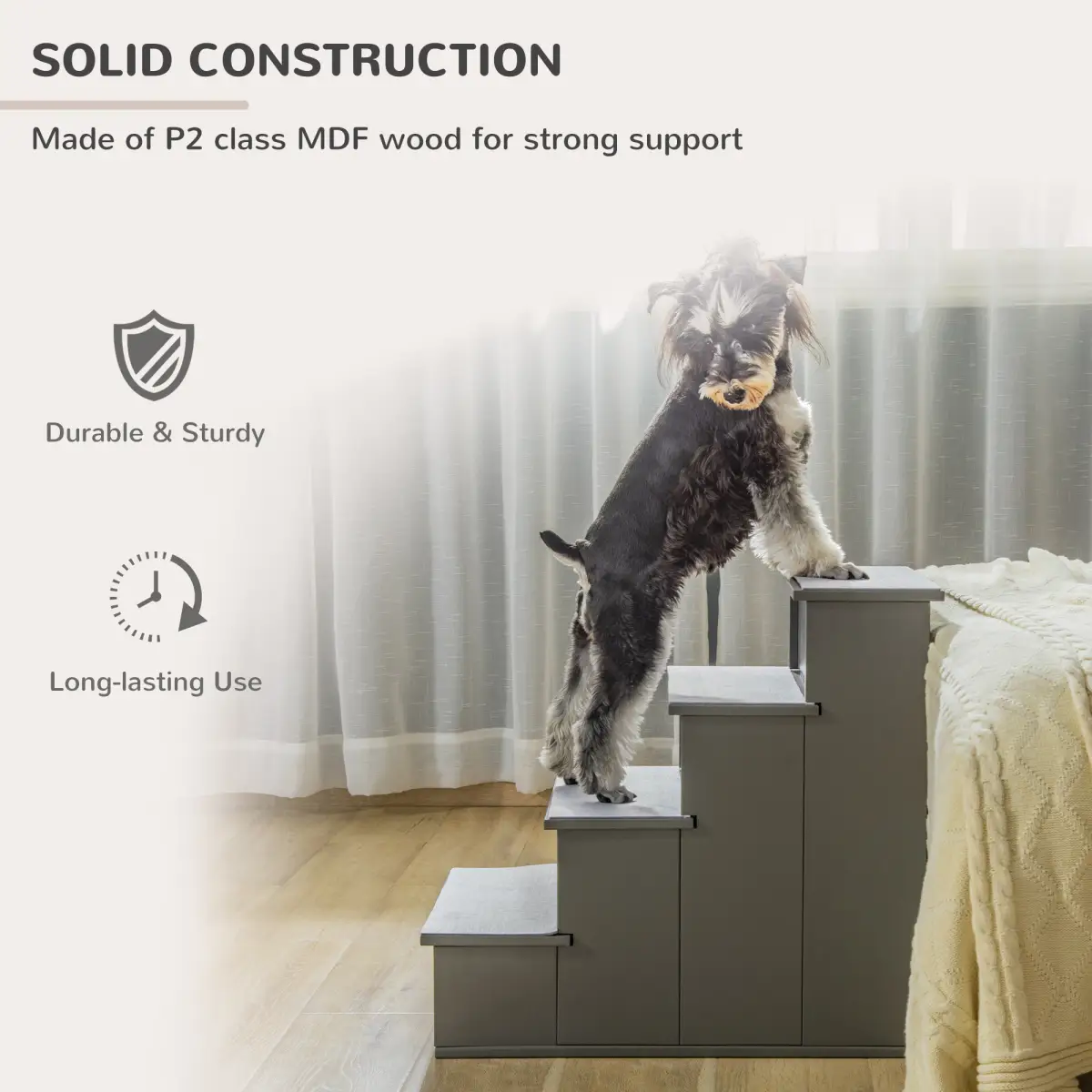 Unbranded 4 Step Wooden Dog Steps Pet Stairs Cat Ladder for Bed Couch, Grey Pawhut - Dog Steps