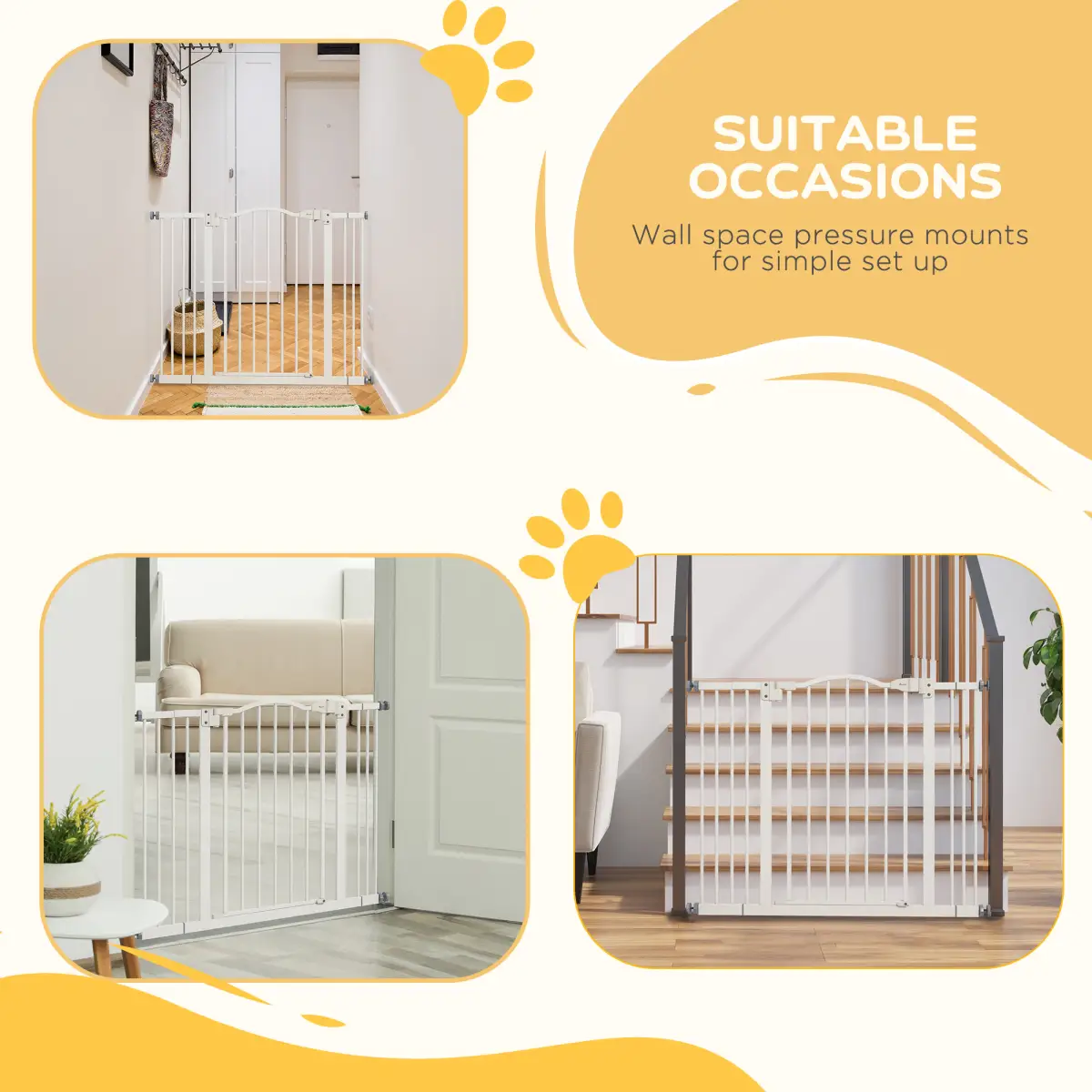 PawHut PawHut 74-100cm Adjustable Metal Pet Gate Safety Barrier w/ Auto-Close White - Pet Gate