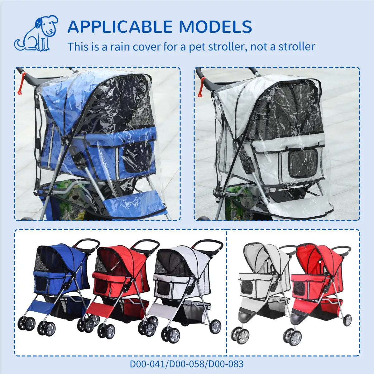 PawHut PawHut Dog Stroller Rain Cover w/ Rear Entry, Cover, for Dog Pram - Pet Carrier