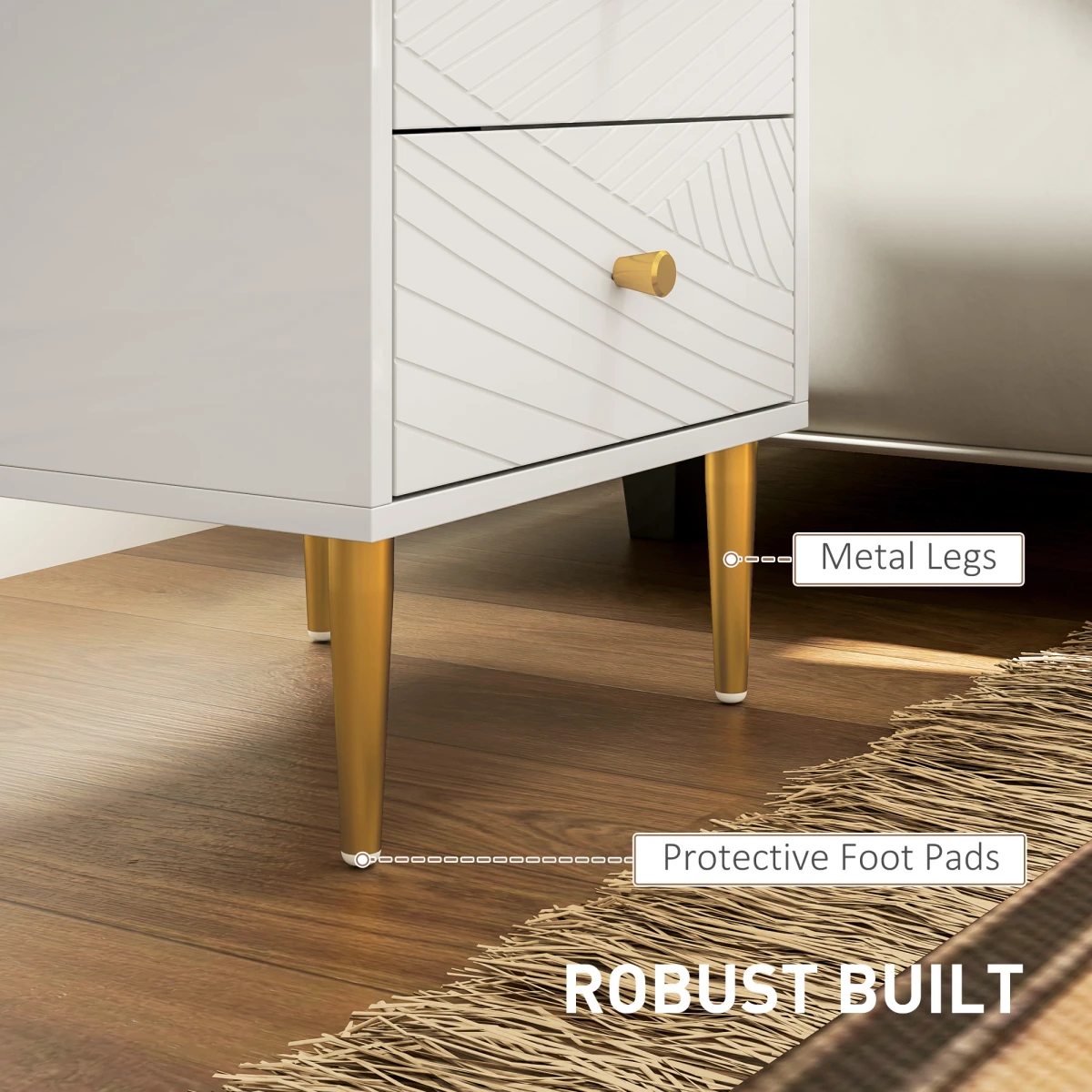 Elegant Nightstand Compact Gold Handles Bedroom by HOMCOM