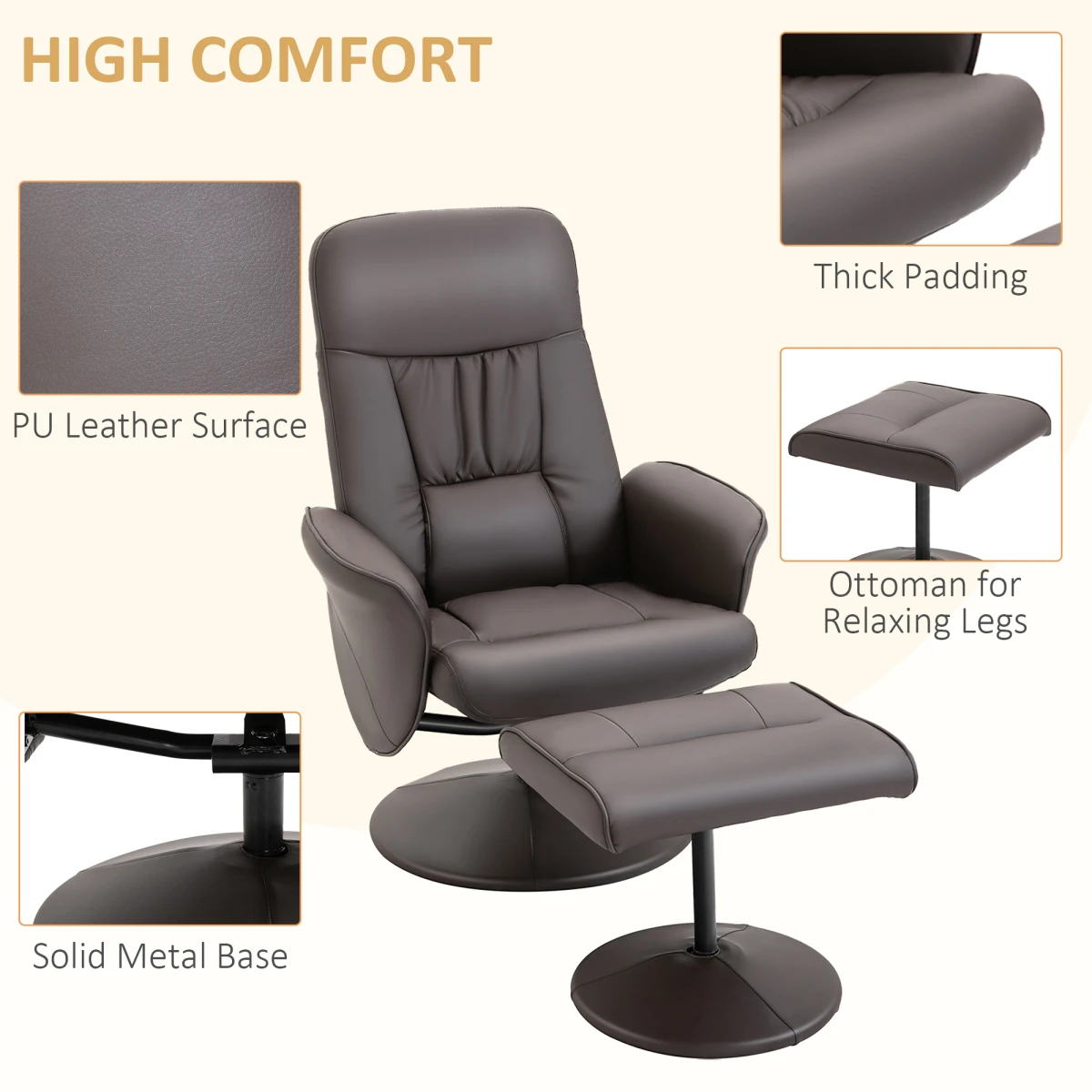 Premium Reclining Armchair Ottoman 2 Piece 360 Swivel Home by Unbranded