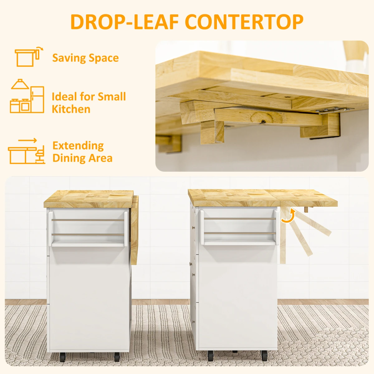Unbranded Home Symphony Kitchen Island Compact Drop Leaf For Home Use - Uncategorized