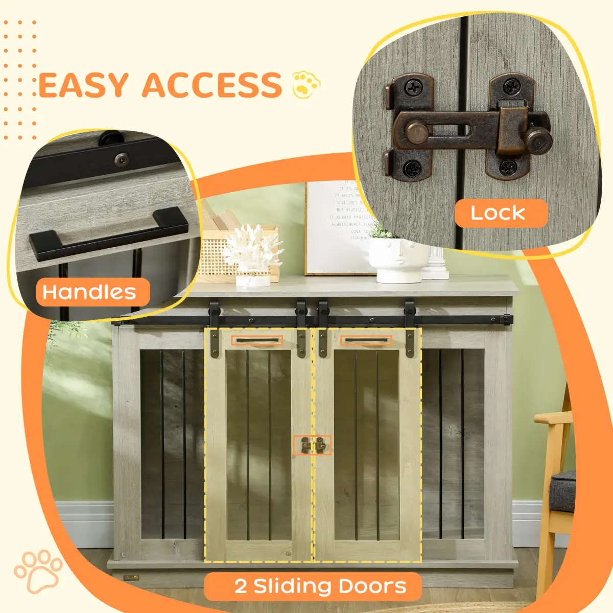 PawHut PawHut Dog Crate Furniture for Large Dogs, Double Dog Cage for Small Dogs, Grey - Dog Crate