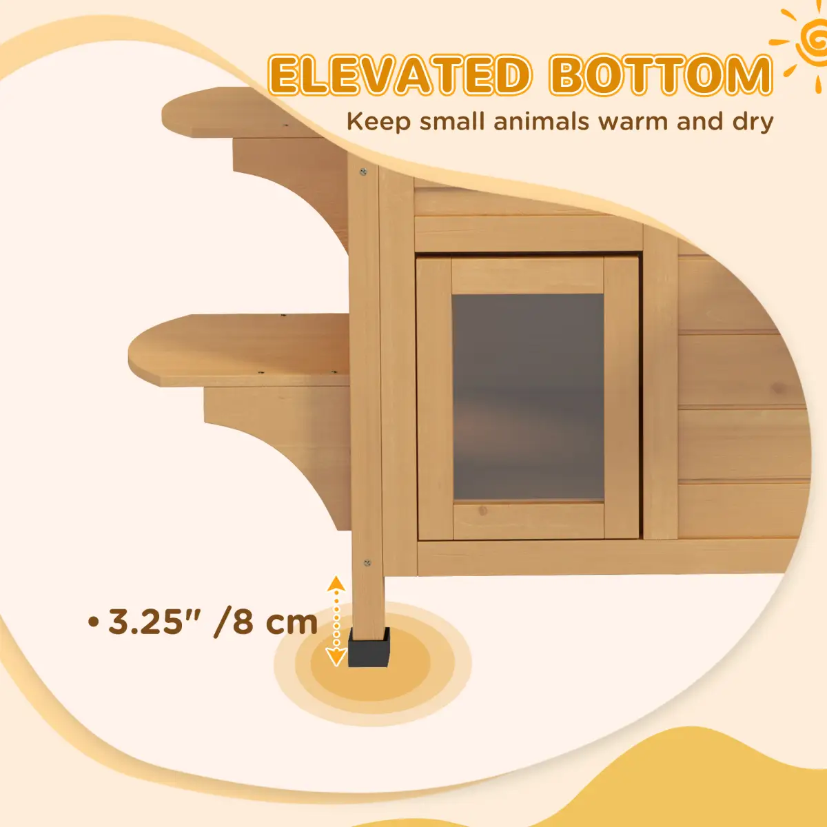PawHut Wooden Cat House Cat Cave Pet Shelter Condos Outdoor Natural Wood Finish - Cat House