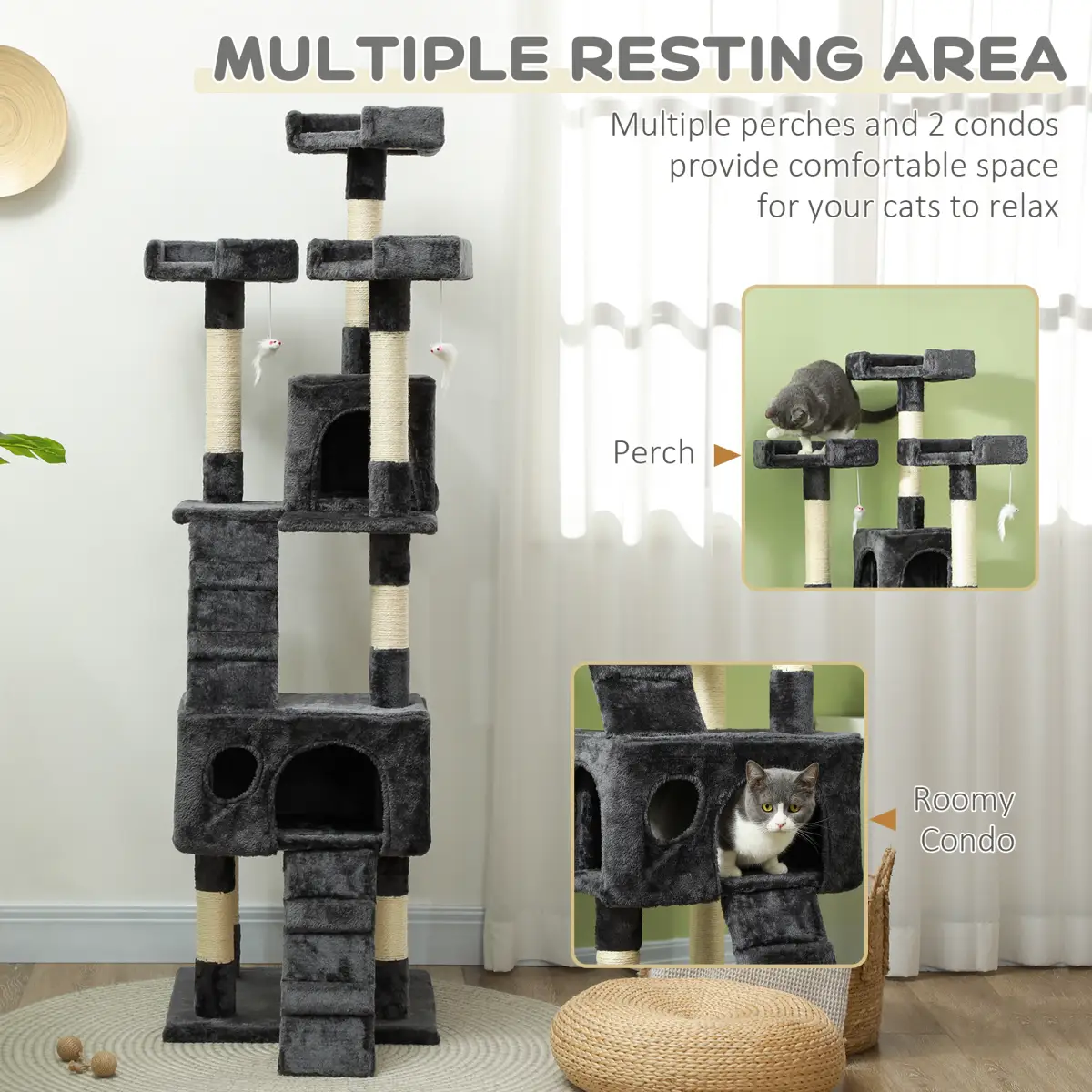 PawHut PawHut Cat Tree Scratcher Activity Centre, Condo Scratching Post Toy Bed - Cat Tree