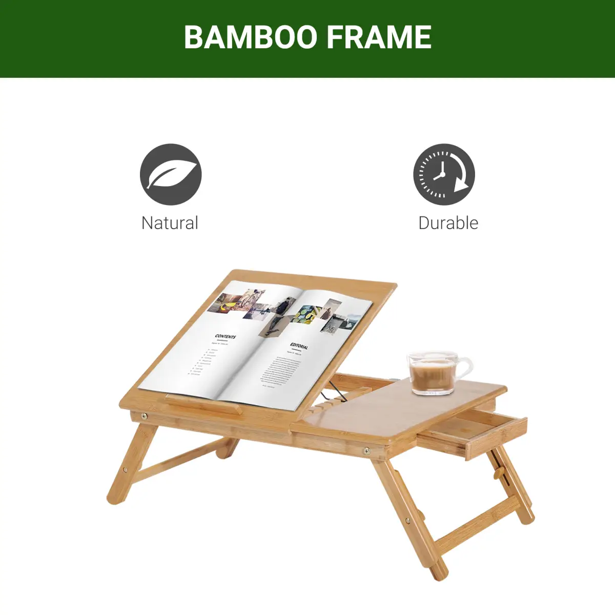 Unbranded Portable Laptop Desk Notebook Tray PC Bed Drawer Adjustable Bamboo HOMCOM - Desk