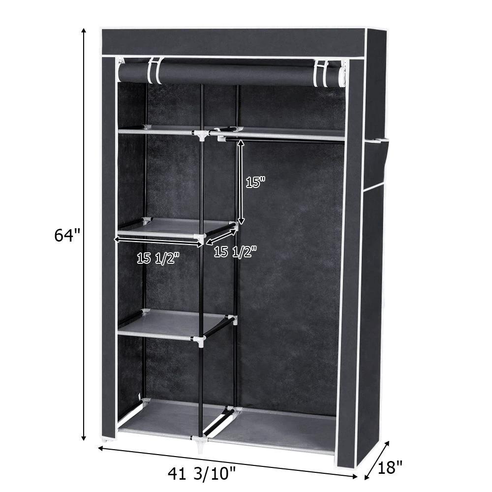 N/A 64" Portable Closet Storage Organizer Wardrobe Clothes Rack with Shelves Gray -