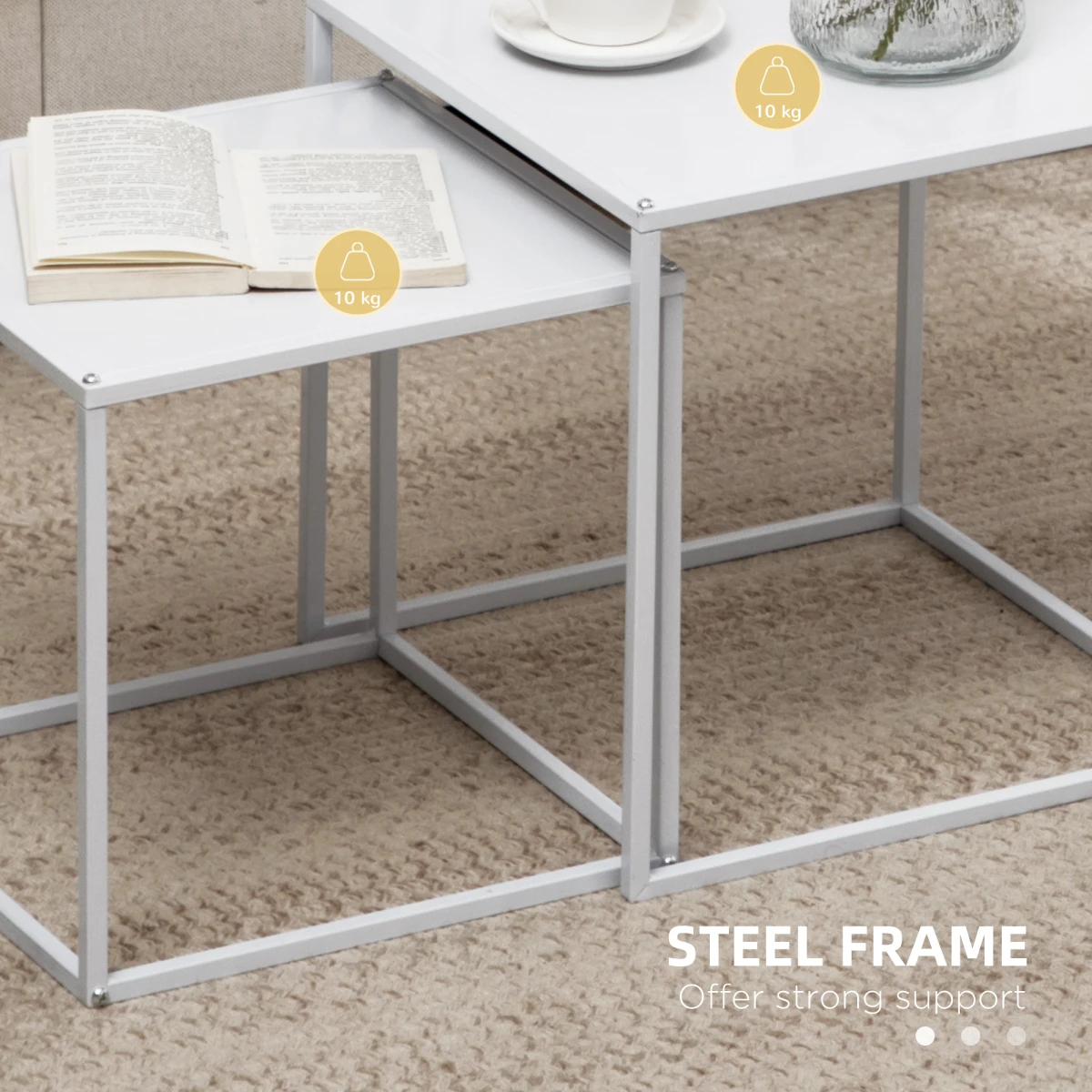 HOMCOM Nesting Tables Two Sizes Steel Frame Home - Nest of Tables