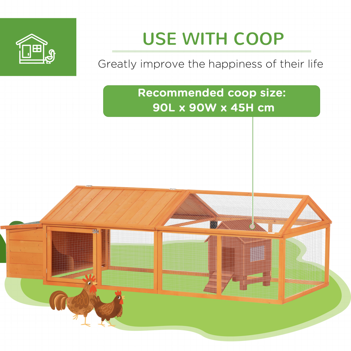 PawHut Wooden Chicken Run with Nesting Box, Openable Roof for 4-8 Chickens Ducks - from PawHut
