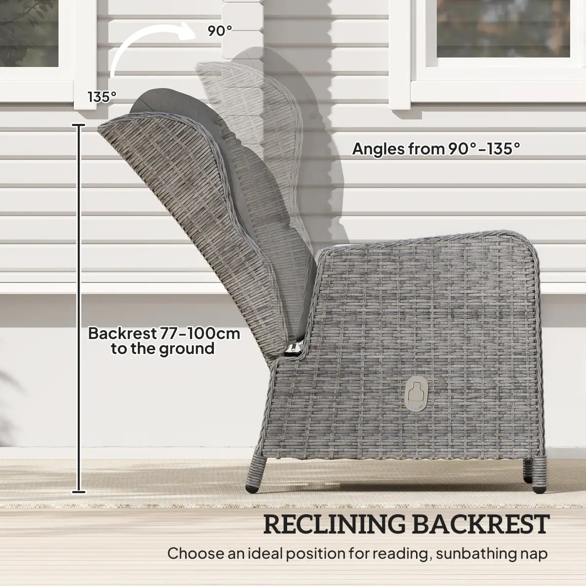 Outsunny Outsunny Recliner Rattan Garden Furniture w/ Two-tier Table, Light Grey - Garden Set
