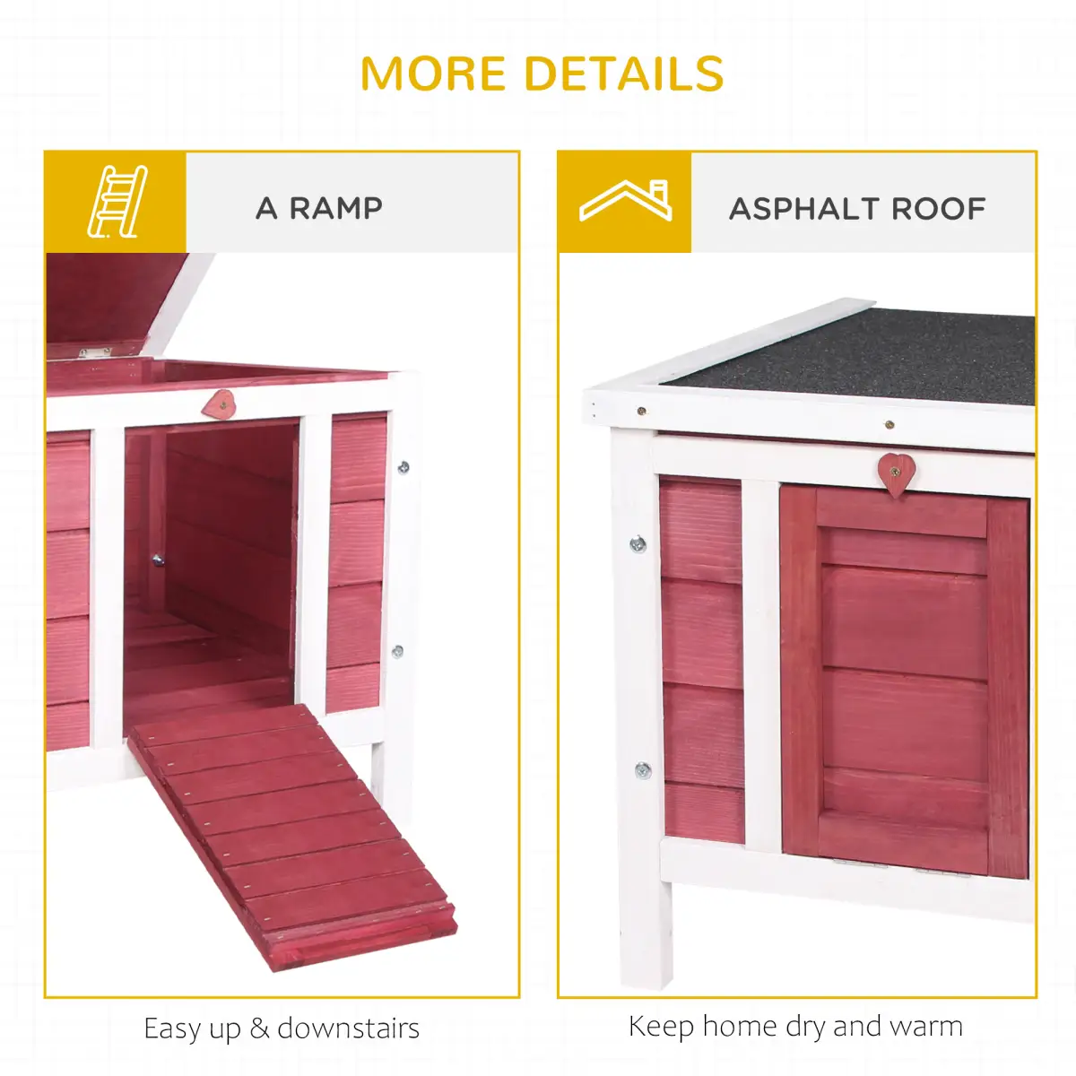 PawHut PawHut Wooden Rabbit Hutch Bunny Cage Guinea Pig House Pet Habitat Ferret Red - Rabbit Hutch