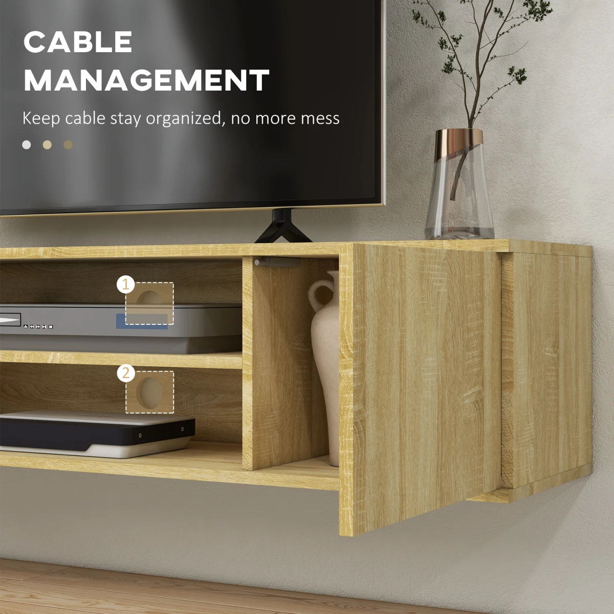 HOMCOM Floating TV Unit 60 Inch With Shelves Living Room - TV Unit