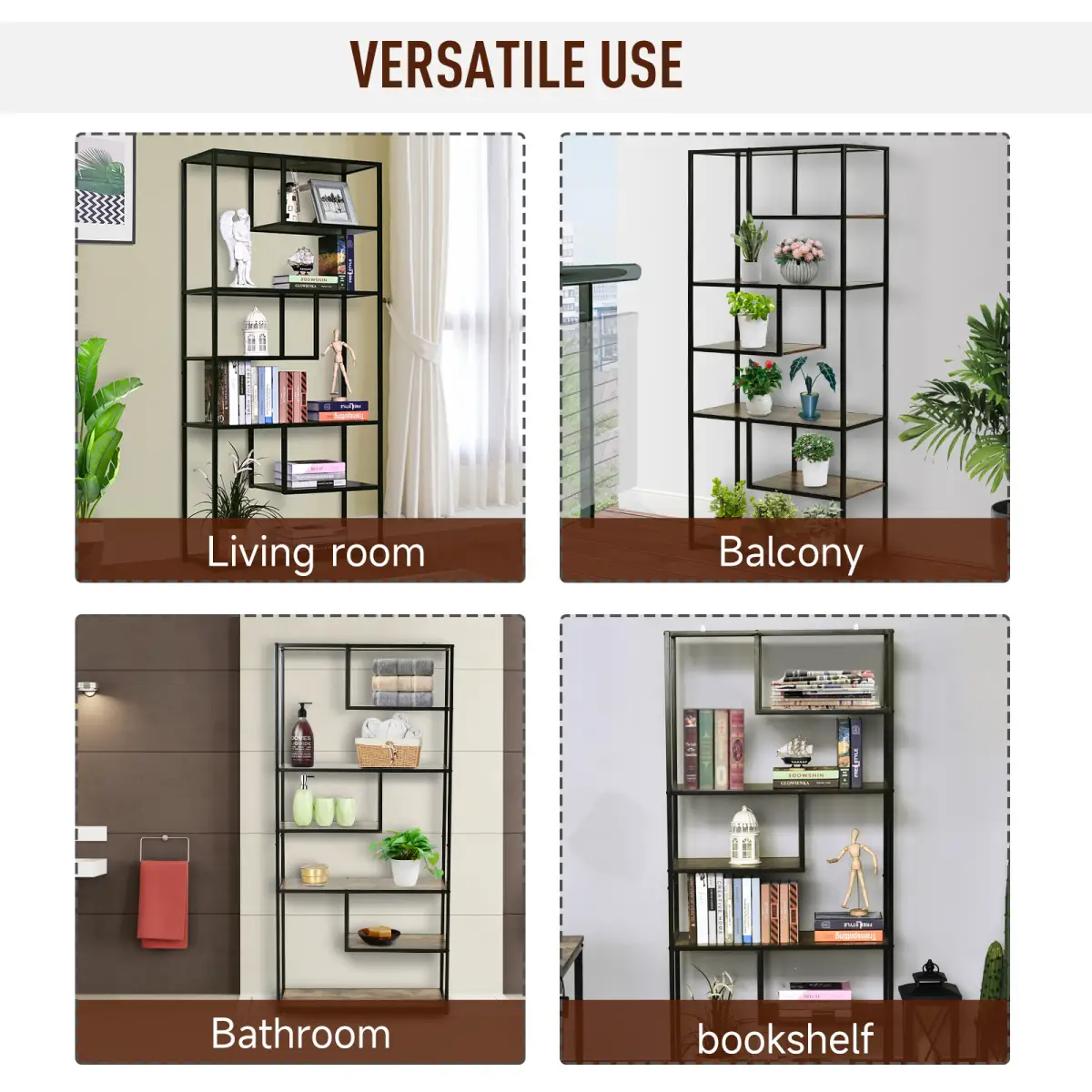 Unbranded Wood Bookshelf Industrial Style Stand 6-Tier Living Room Display Rack Organiser - Wine Rack