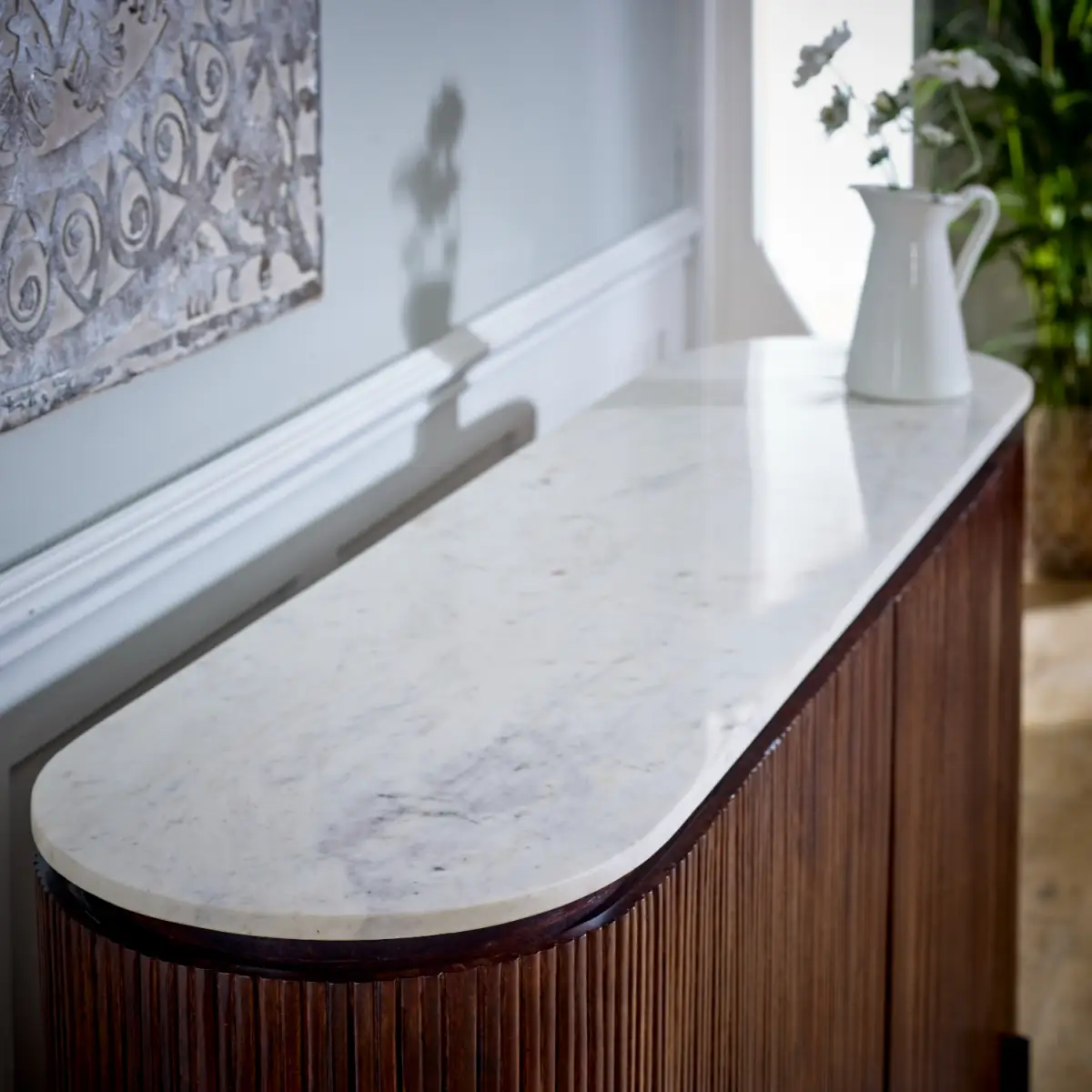 Indian Hub Opal Mango Wood Sideboard With Marble Top & Metal Legs - Sideboard