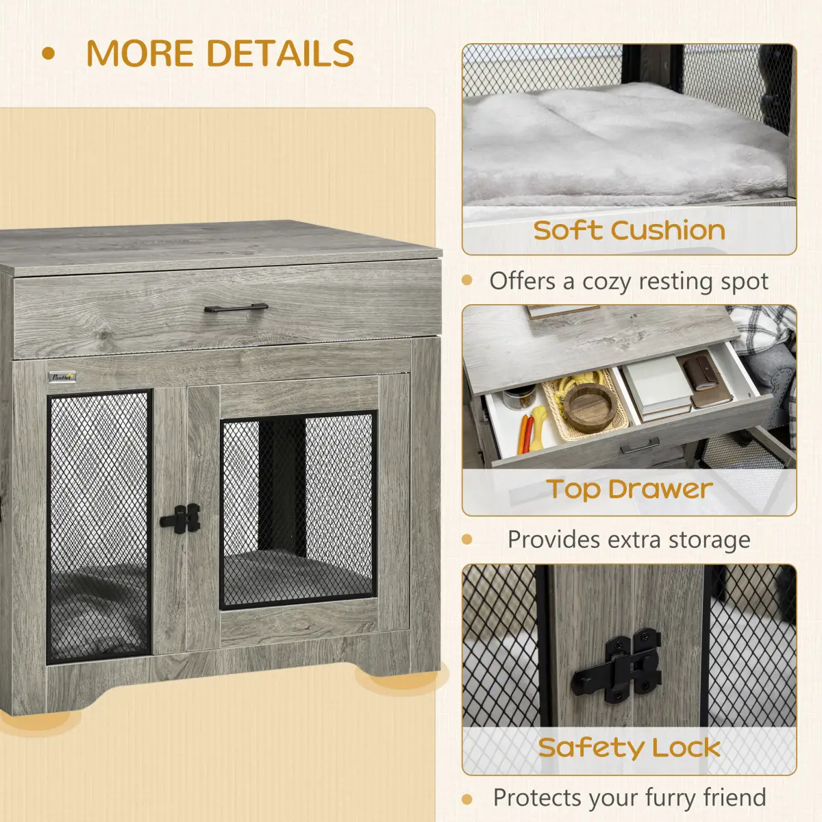 Unbranded Double-Door Dog Kennel Furniture Pet Crate, for Medium Dogs, Indoor Use - Grey -