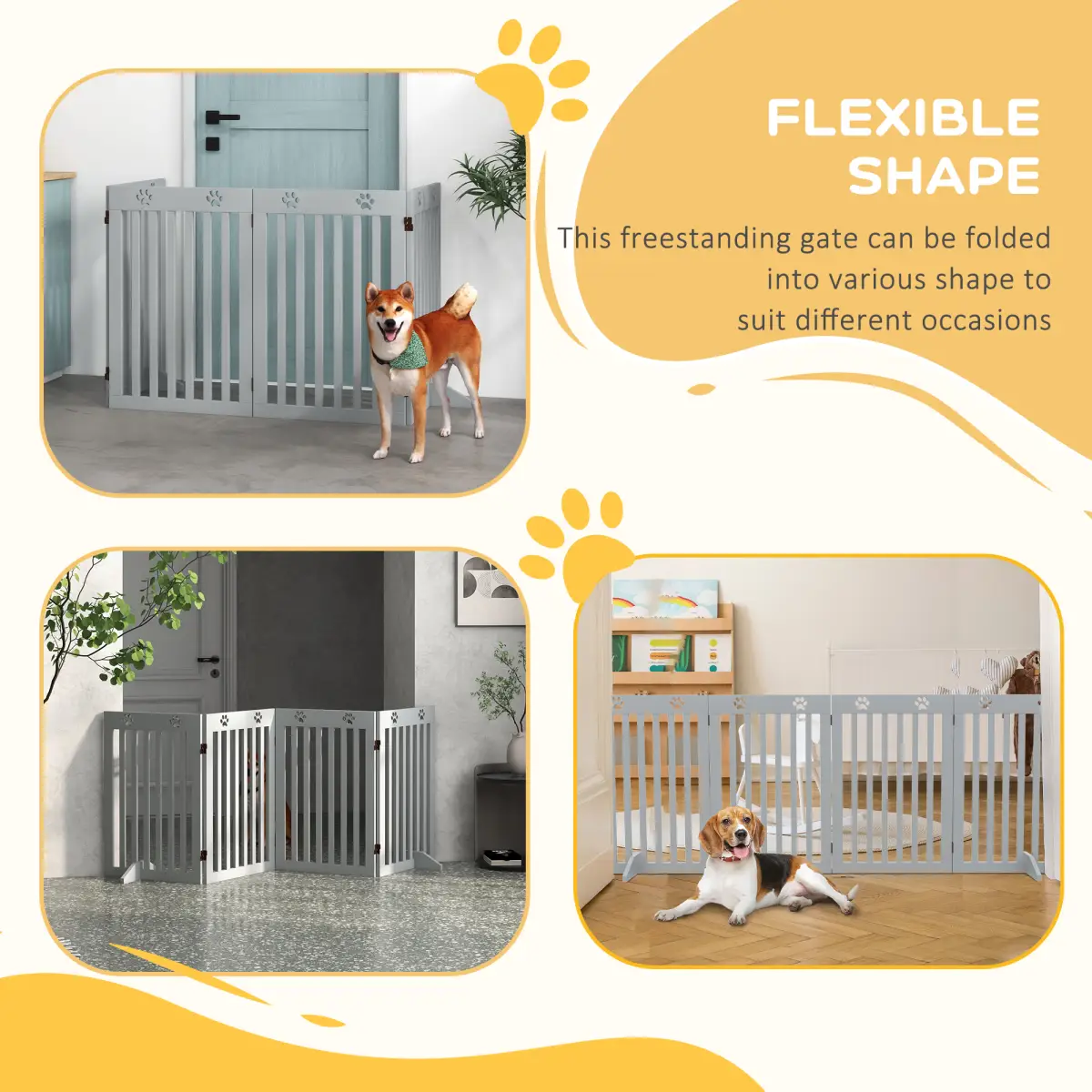 PawHut PawHut Pet Gate Foldable Fence Freestanding Dog Barrier w/ Support Feet Grey - Pet Gate