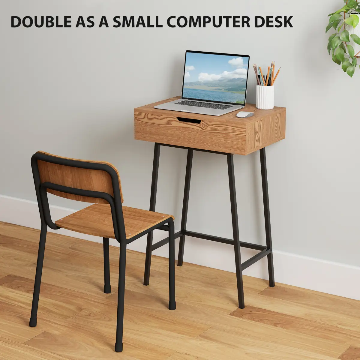 HOMCOM HOMCOM Industrial Vanity Desk with Mirror and Steel Legs Natural Wood Effect - Desk