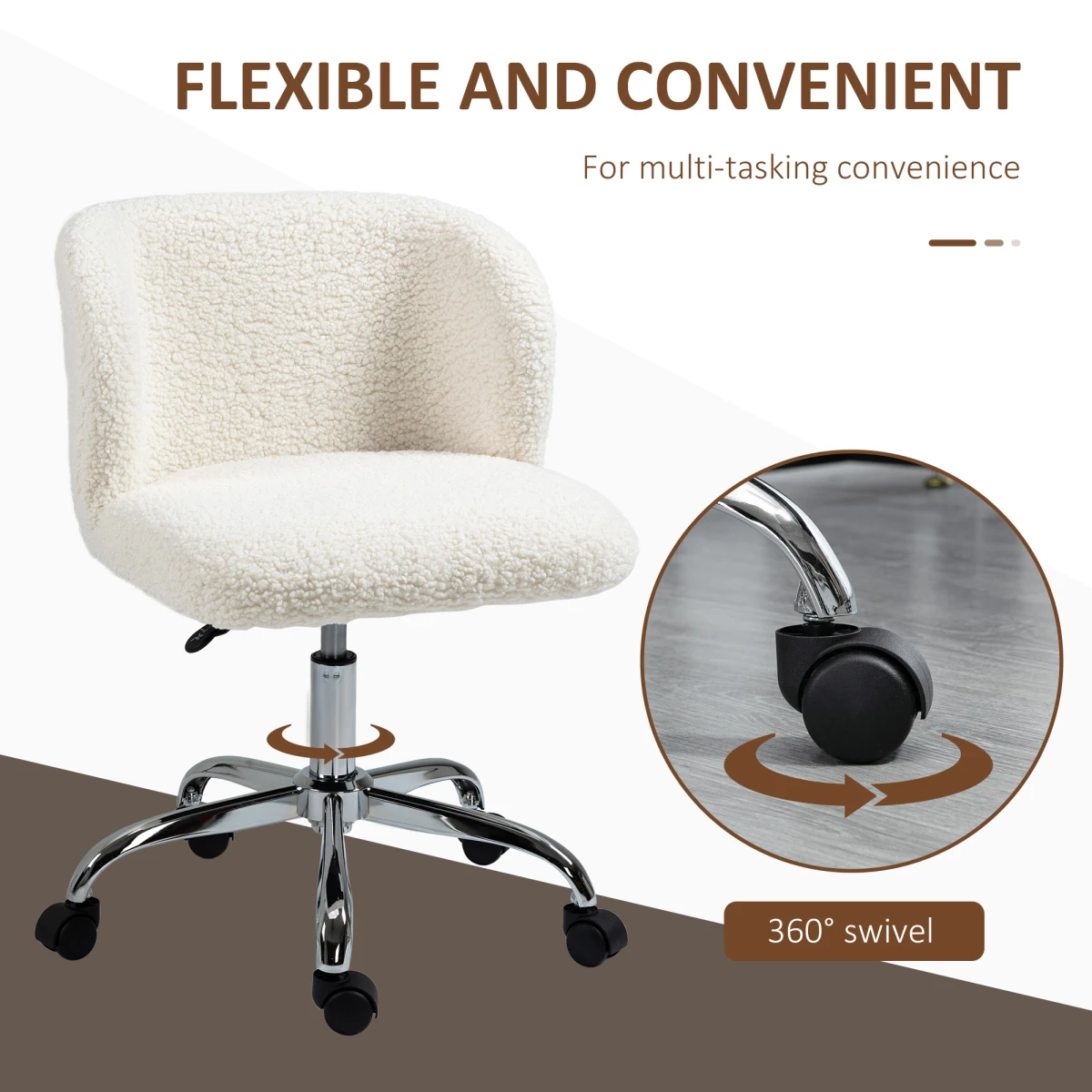HOMCOM Office Chair Standard Size Teddy Fleece Upholstery Height Adjustable Wheels For Home Office by HOMCOM