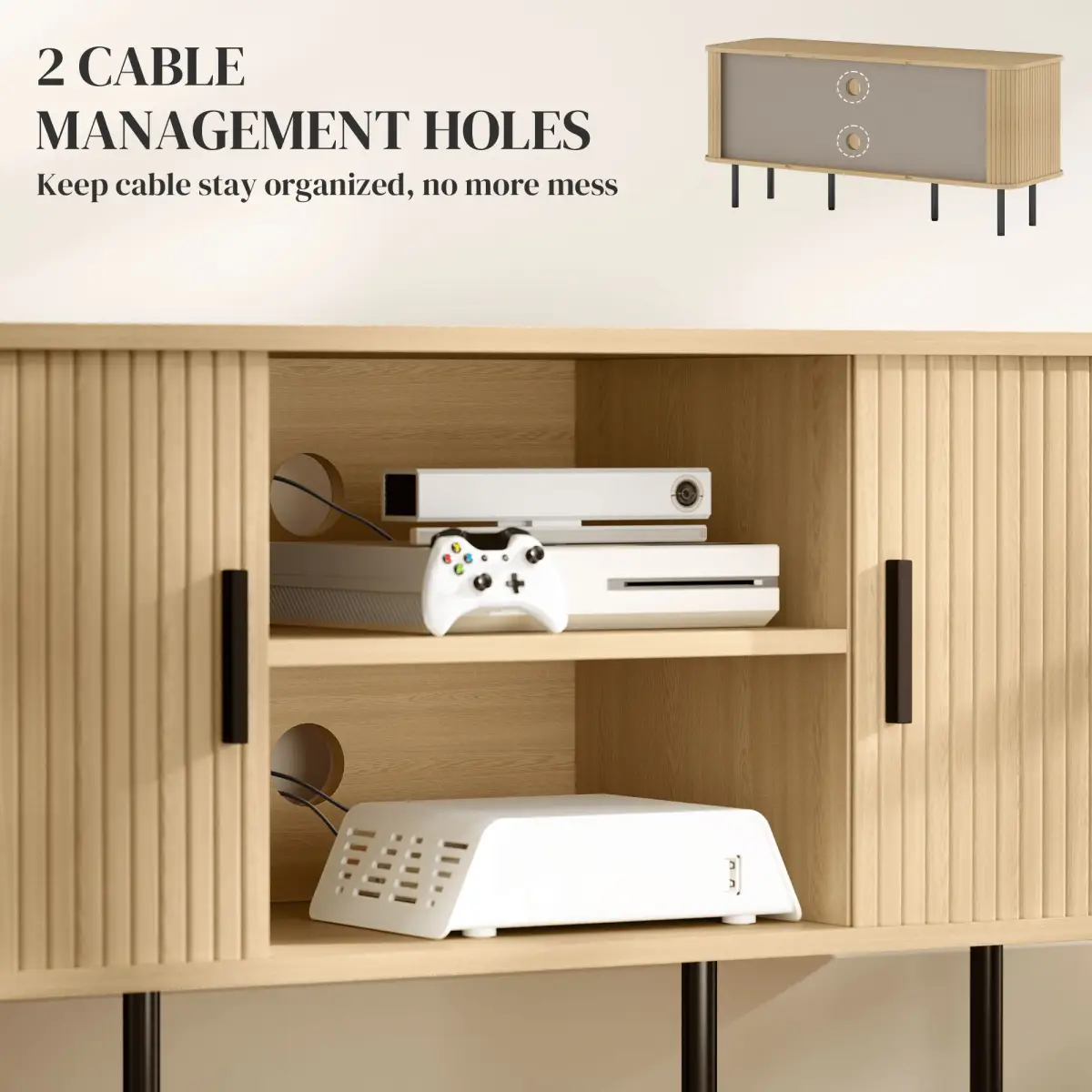 HOMCOM Living Room TV Unit With Oak Tone Finish HOMCOM Two Shelves Two Cupboards Cable Management Elevated Base - TV Unit