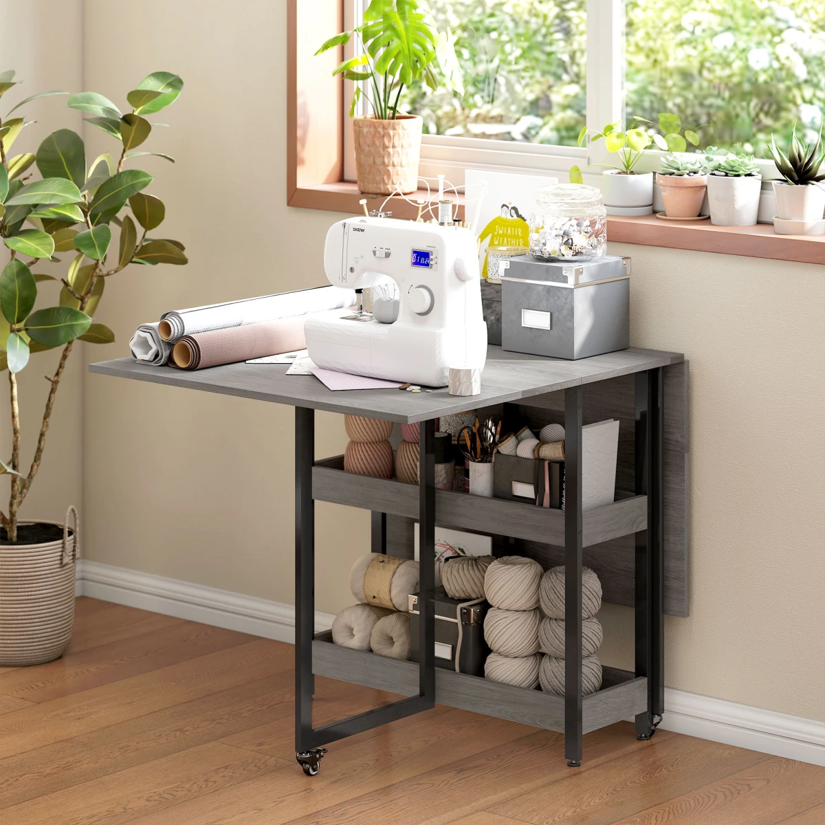 Grey Folding Dining Table Compact Two Drop Leaves Seats Four by N/A