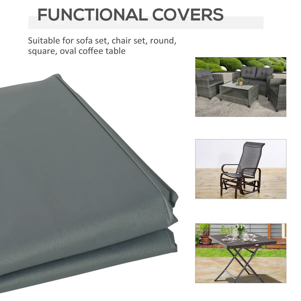 Outsunny 190x72cm Furniture Table Chair Sofa Set Cover Water UV Resistant Protection 600D - Cover