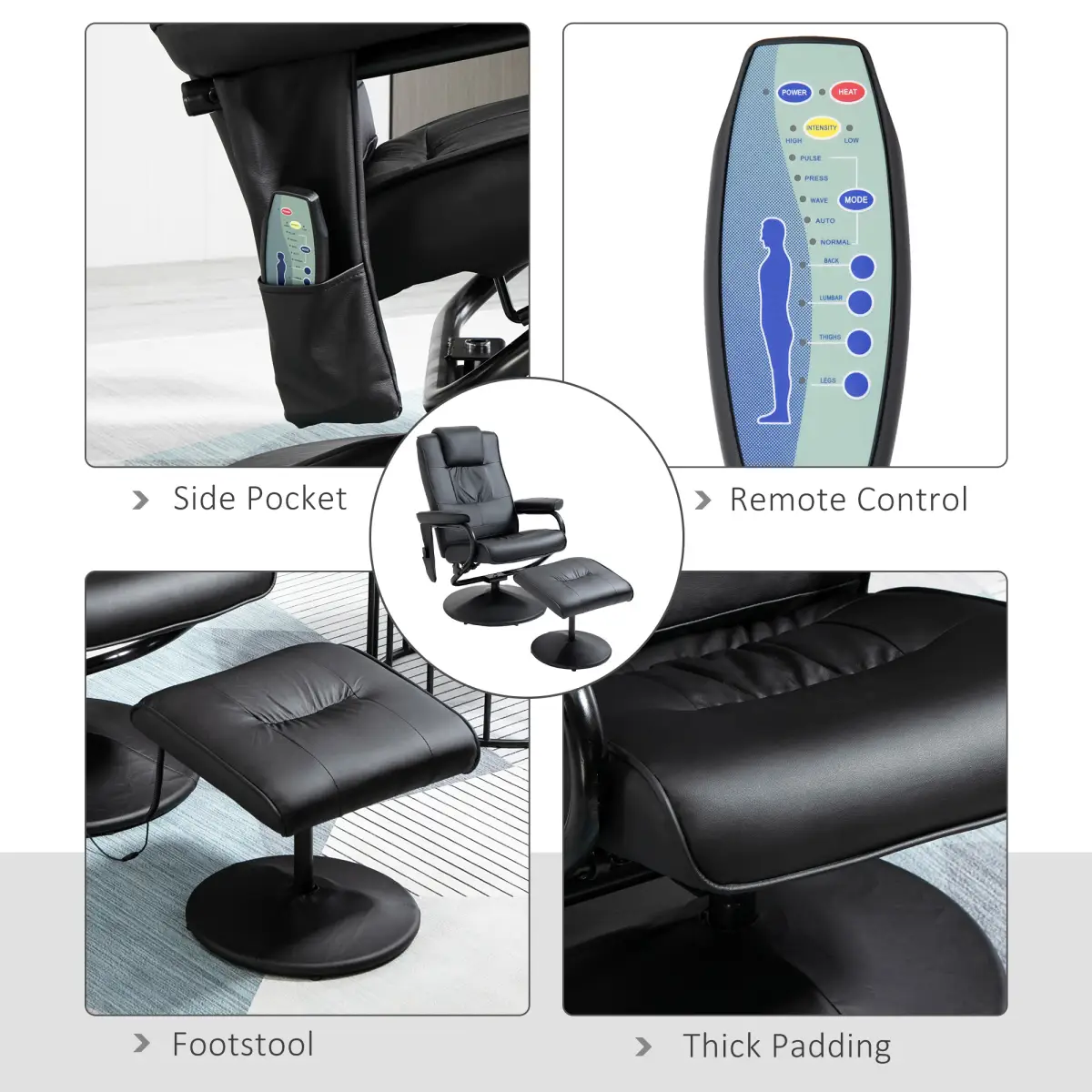 Unbranded Freestanding Living Room Chair with High Density Cushion and Footrest Black - Office Chair
