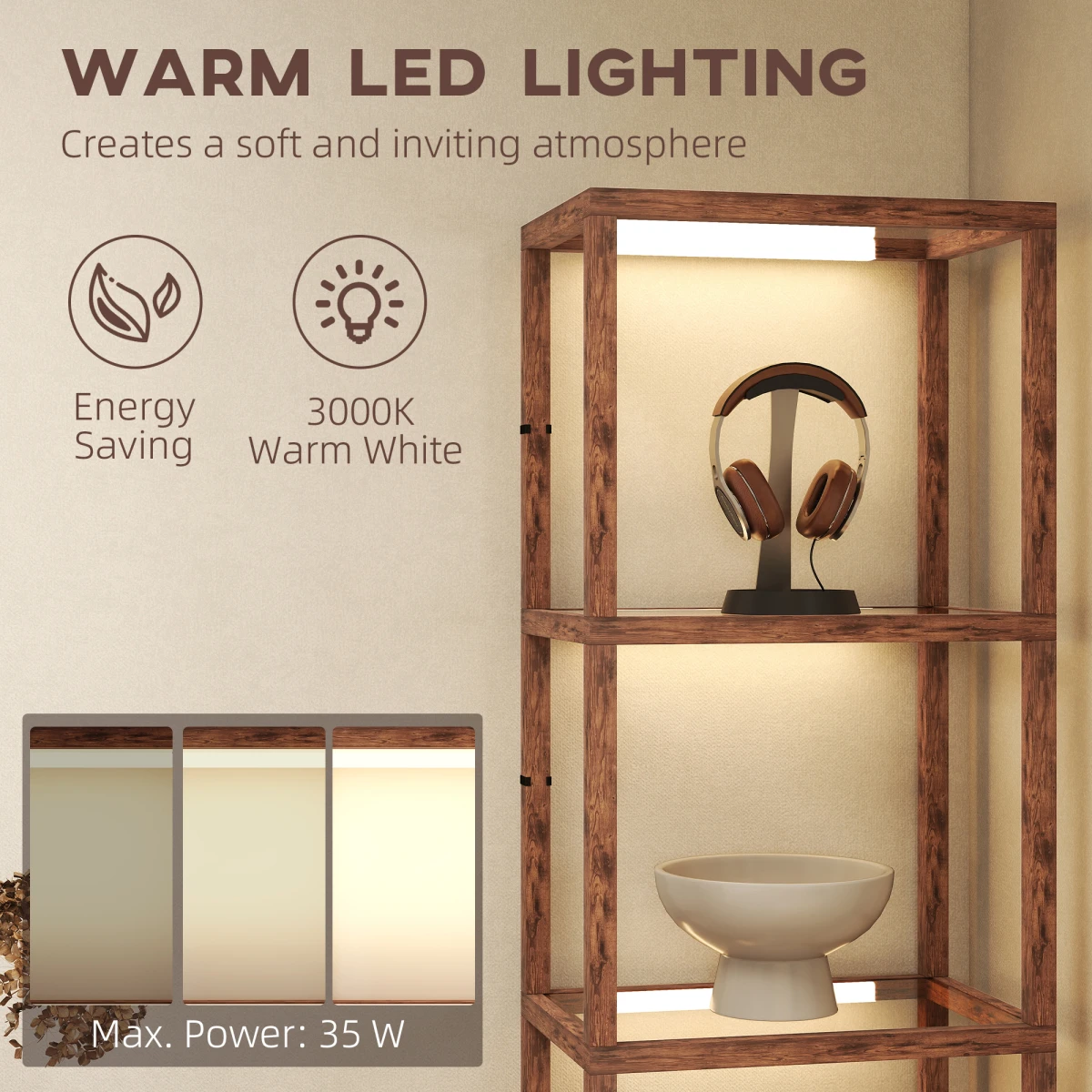 Wood Floor Lamp 180cm 4 Tier Shelf LED Dimmer Home by N/A