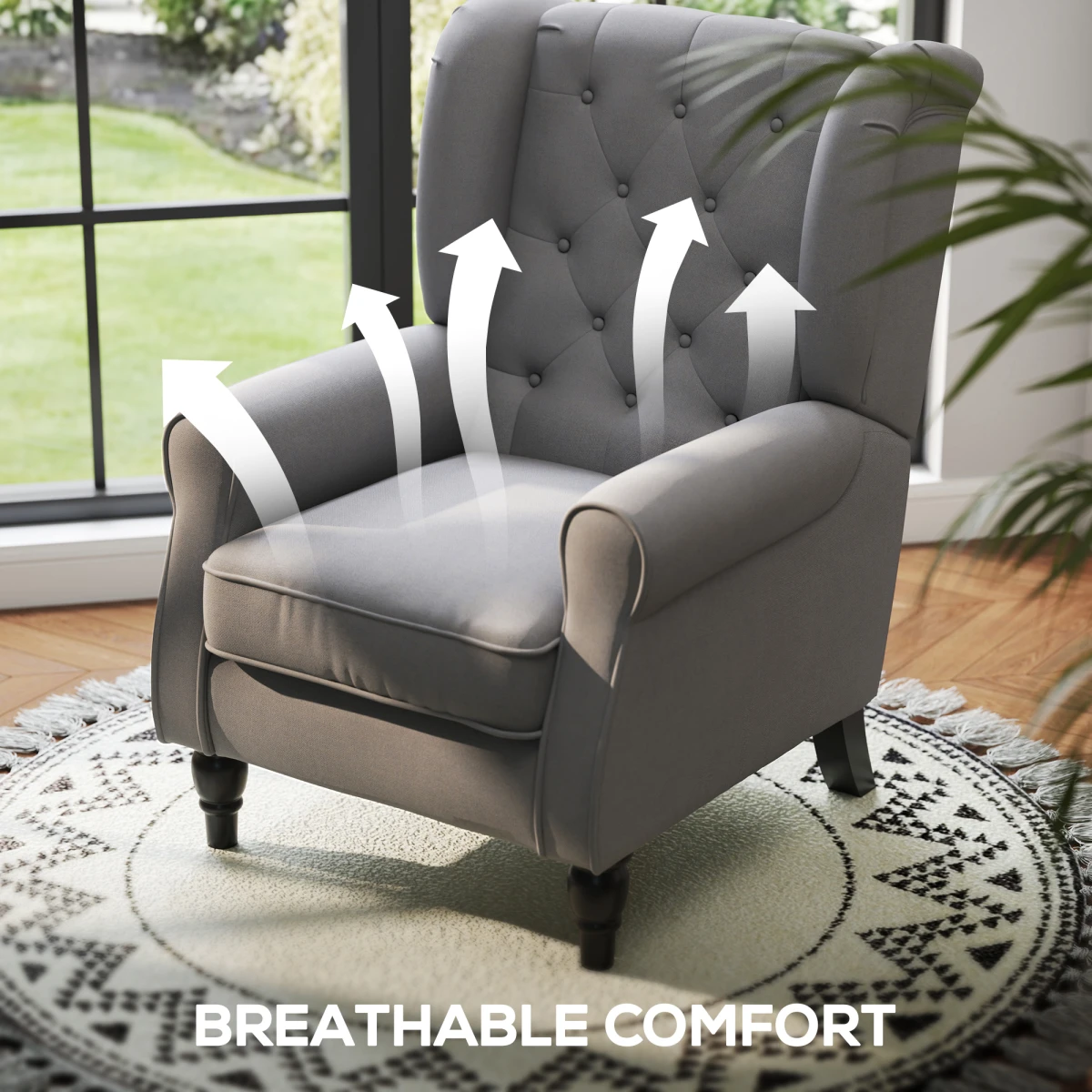 HOMCOM Accent Armchair Standard Tufted Wingback Grey Fabric Home - Armchair