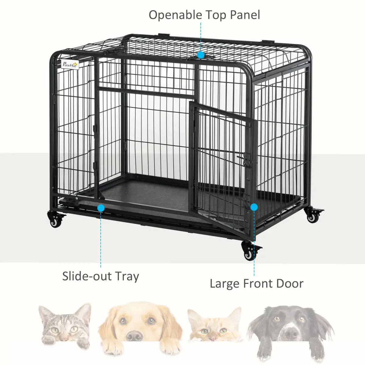 PawHut PawHut 69.5x94cm Metal Dog Cage Kennel w/ Locking Door & Wheels Medium Pets - Dog Kennel