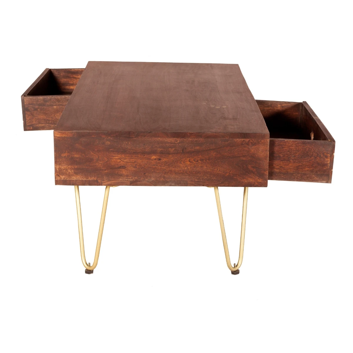Indian Hub Premium Coffee Table 48In L 24In W 16In H With Drawer Gold Hairpin Legs Living Room - Coffee Table