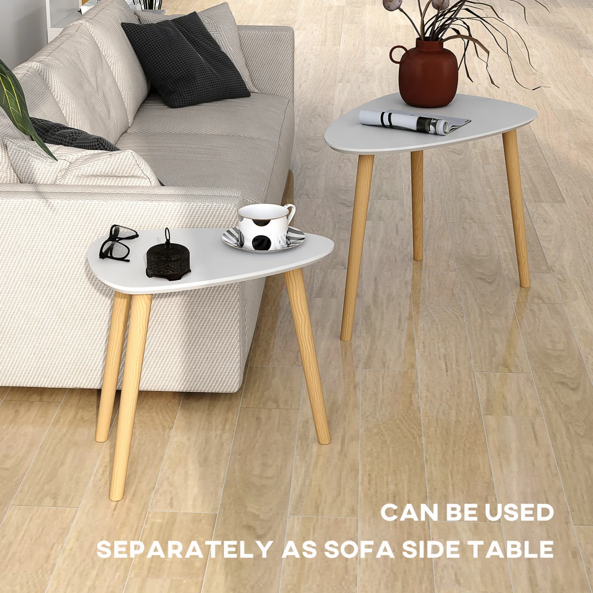HOMCOM Nesting Side Tables Set Of 2 Two-Tier Modern Scandinavian Grey With Natural Wood Legs Living Room by HOMCOM