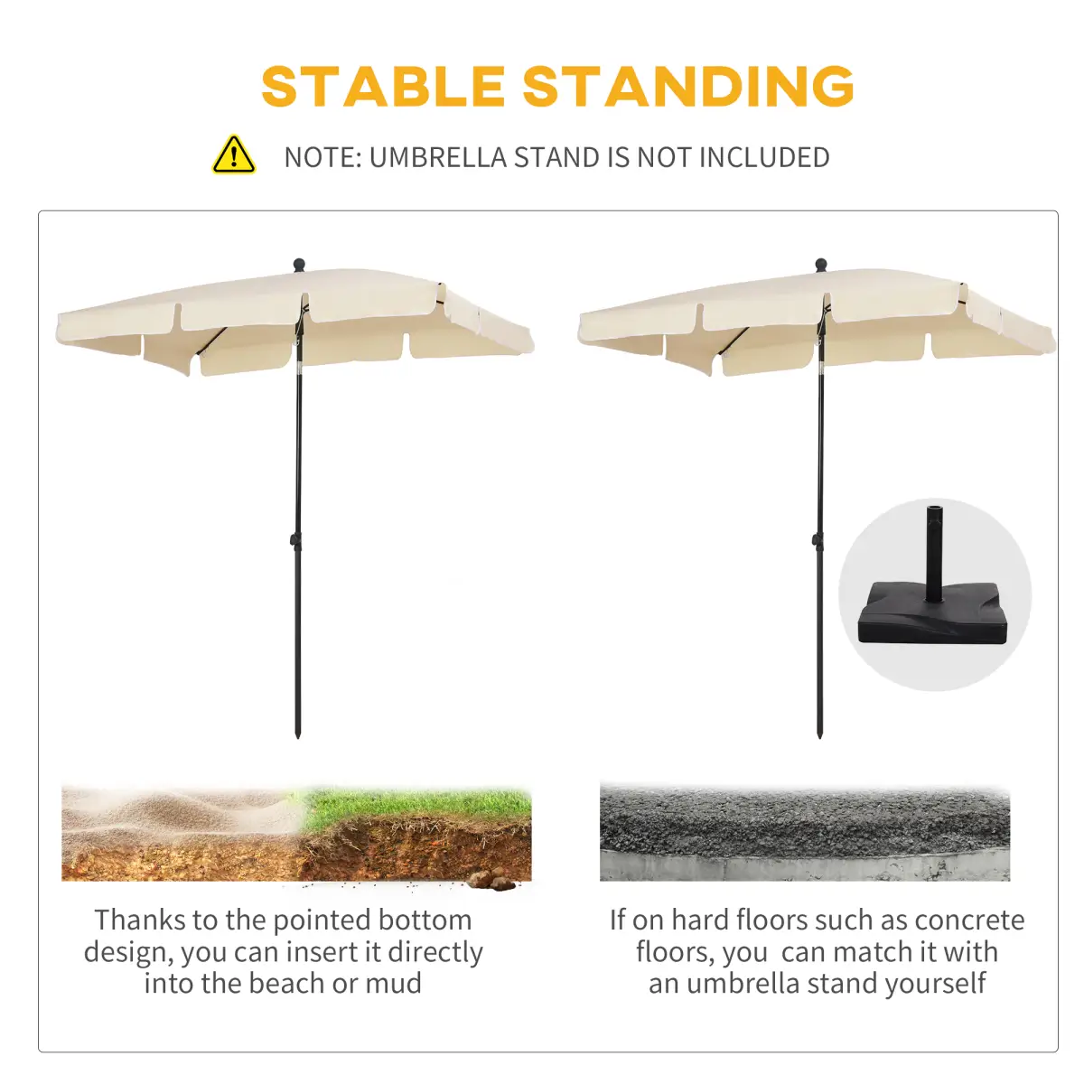 Outsunny Aluminium Sun Parasol Garden Tilting Umbrellas Patio Rectangular, 2x1.25m, Beige - Parasol