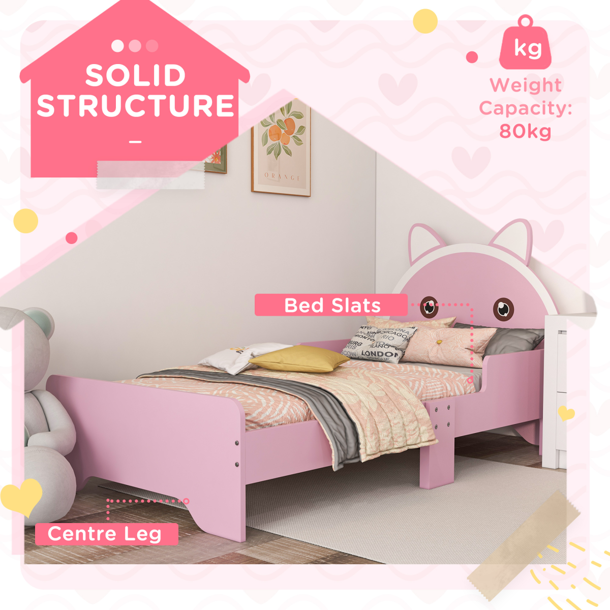 ZONEKIZ Toddler Bed Frame Cat Design Kids Bed with Guardrails - Pink - from ZONEKIZ