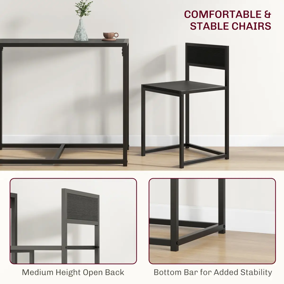 HOMCOM HOMCOM 3 Piece Dining Table Set with Metal Frame, Black - Dining Set