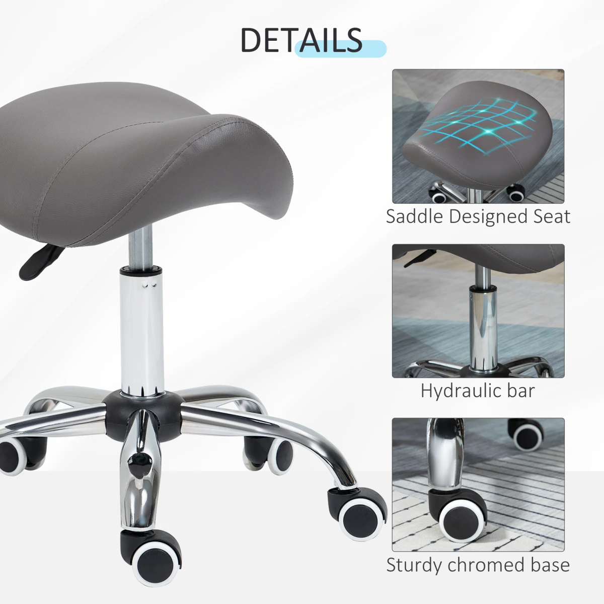 HOMCOM HOMCOM Saddle Stool 49-61cm Ergonomic Hair Salon - Bar Stool