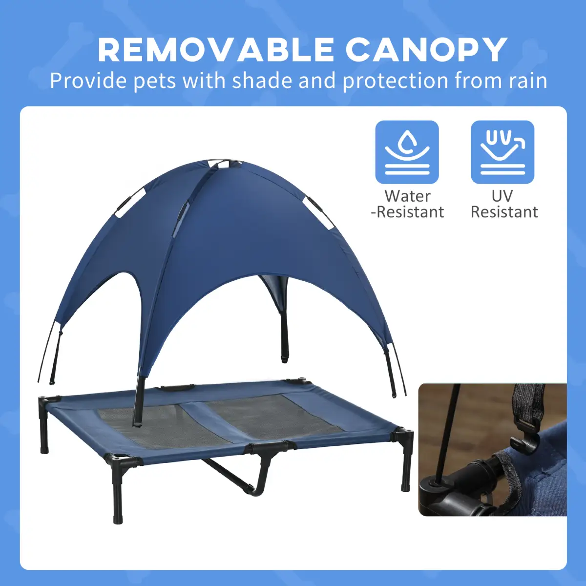 PawHut PawHut 92cm Elevated Dog Bed Cooling Raised Pet Cot UV Protection Canopy Blue - Dog Beds
