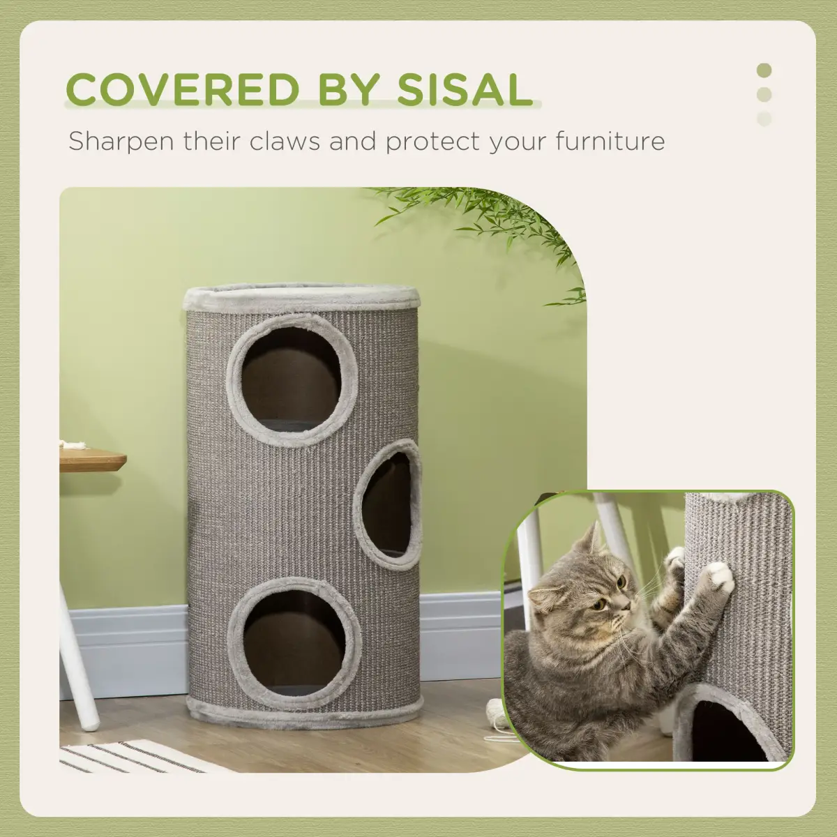 PawHut Cat Barrel Kitten Tree Tower for Indoor Cats, Covered with Sisal, Cosy Platform - Cat Tree