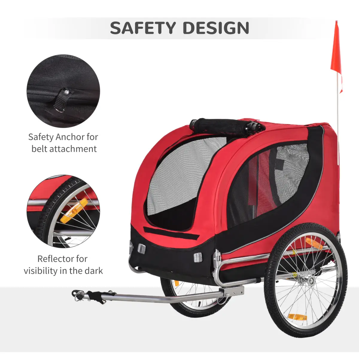 Pawhut Dog Bike Trailer Pet Cat Carrier for Small Medium Puppy Travel Black and Red - Pet Carrier