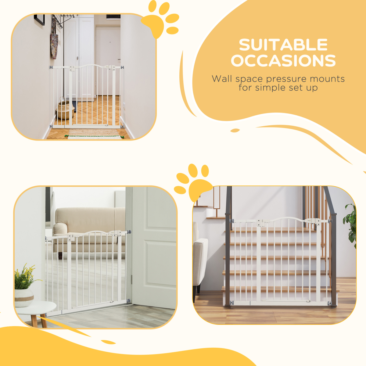 PawHut 74-94cm Adjustable Metal Pet Gate Safety Barrier w/ Auto-Close White - from PawHut
