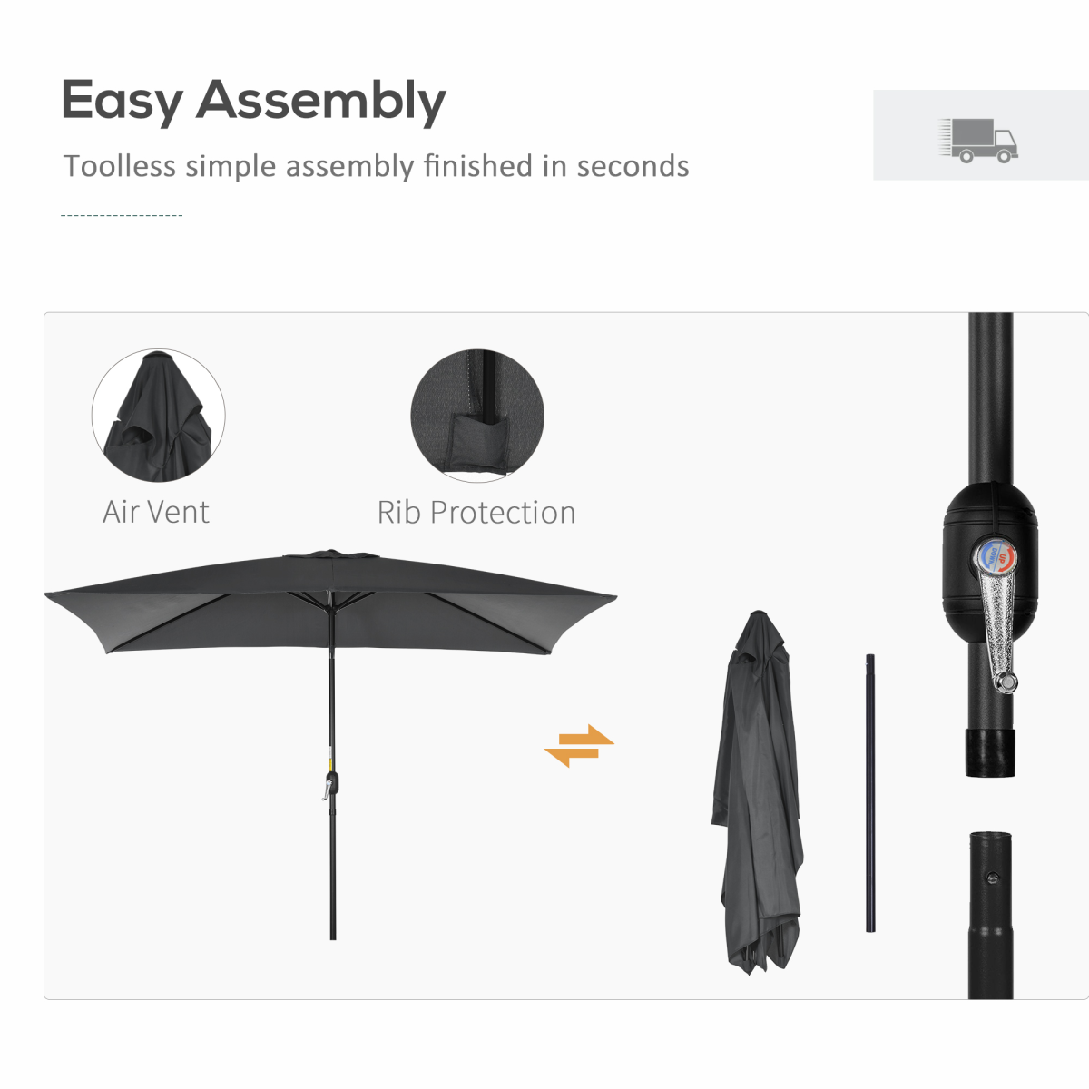 Outsunny Outsunny 3x2m Patio Parasol Canopy Tilt Crank 6 Ribs Sun Shade Garden Black - Parasol