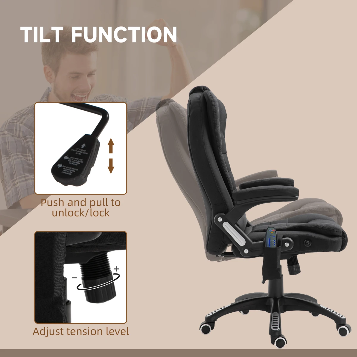 Premium Executive Recliner Chair With Heating Massage Six Points Back Shoulder Headrest For Home Office Black
