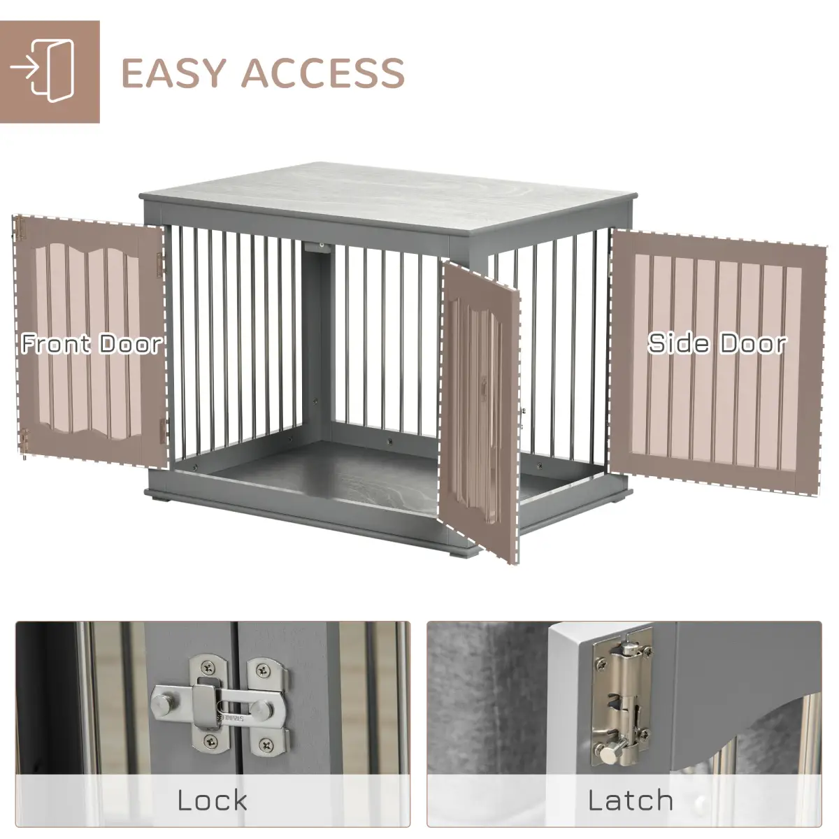 PawHut Wood Dog Crate Furniture W/ Three Doors, Locks & Latches, for Medium Dogs - Dog Crate