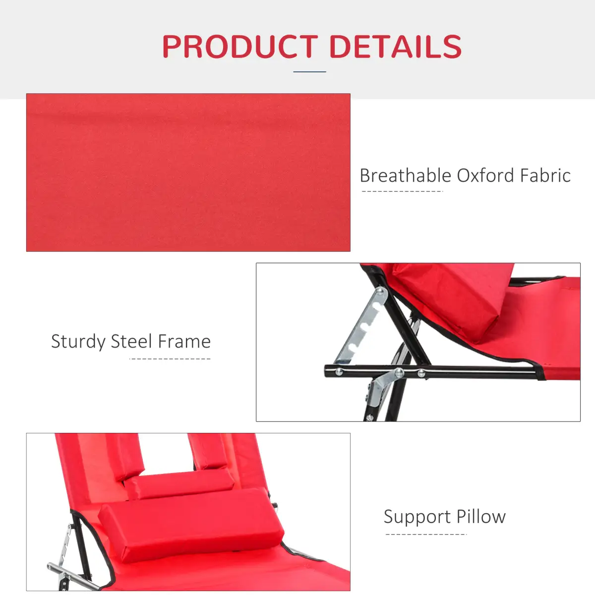 Outsunny Outsunny Folding Sun Lounger Reclining Chair w/ Pillow Reading Hole Red - Sun Lounger