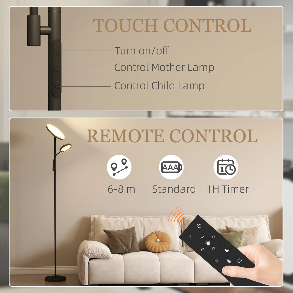 HOMCOM Floor Lamp 62 Inches with Adjustable Brightness for Modern Living Rooms by HOMCOM