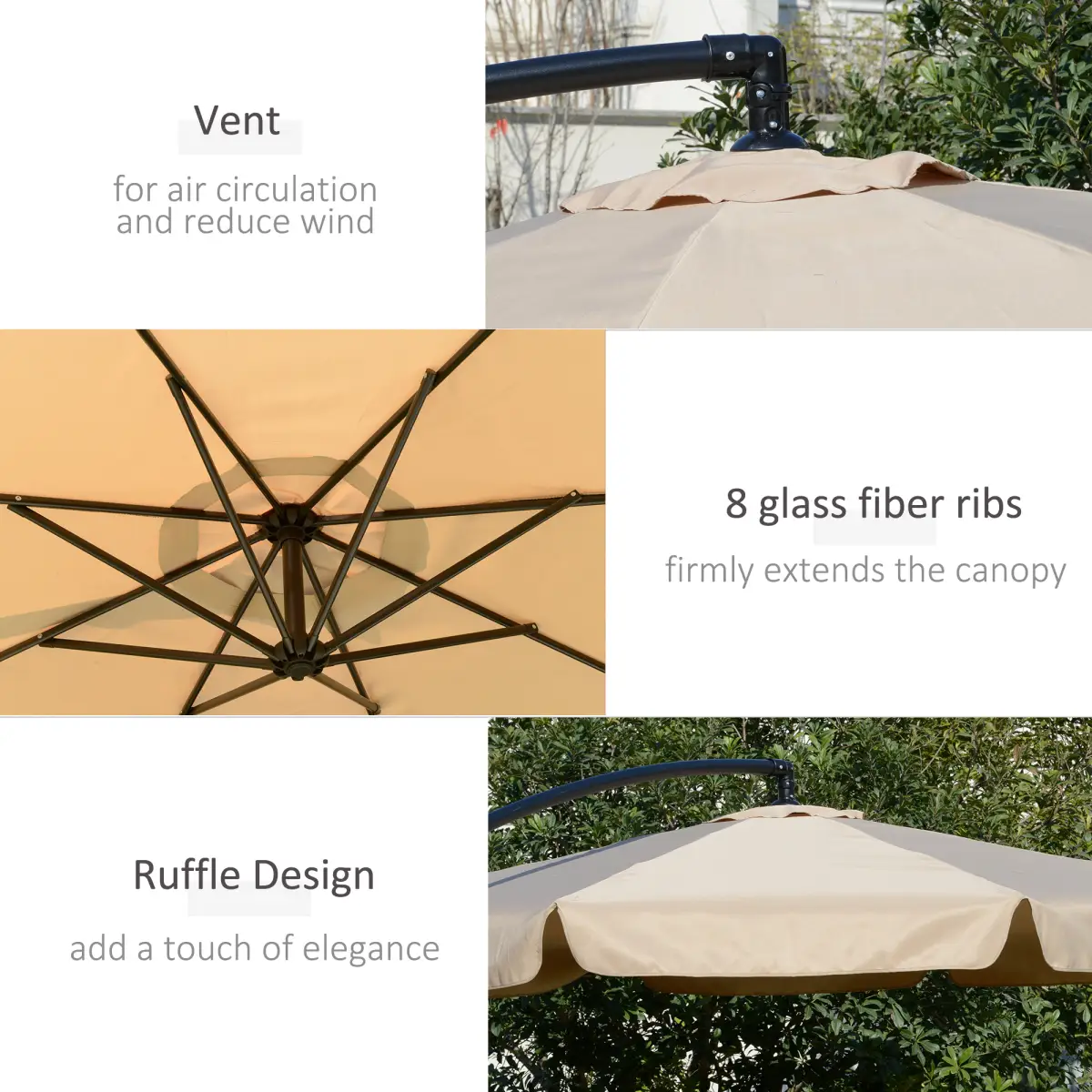 Outsunny Outsunny 2.7m Garden Cantilever Banana Parasol Sun Shade w/ Crank, Light Brown - Parasol